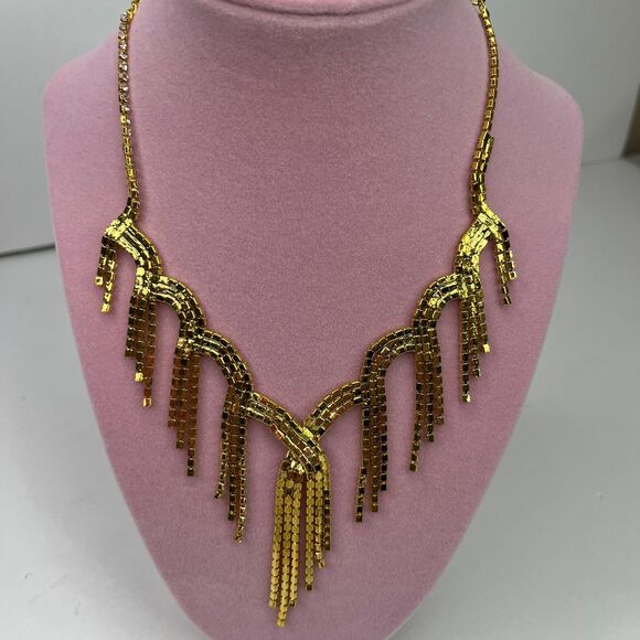 Necklace Rhinestones Gold Elegant Jewelry New #565 - Picture 2 of 9